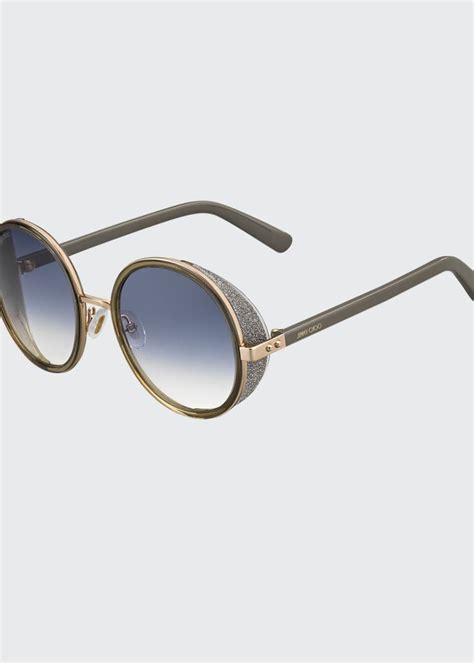 jimmy choo andie round glitter-trim sunglasses